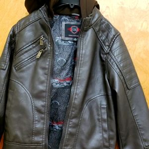Boys Pleather Jacket with hood
